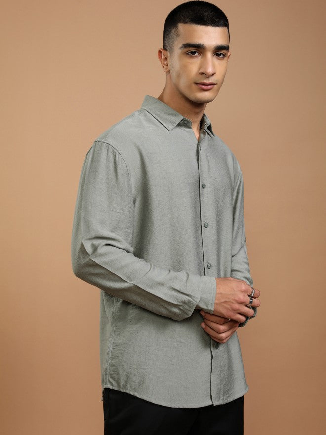 Highlander Men Grey Solid Relaxed Fit Casual Shirt - Grey - Image 6