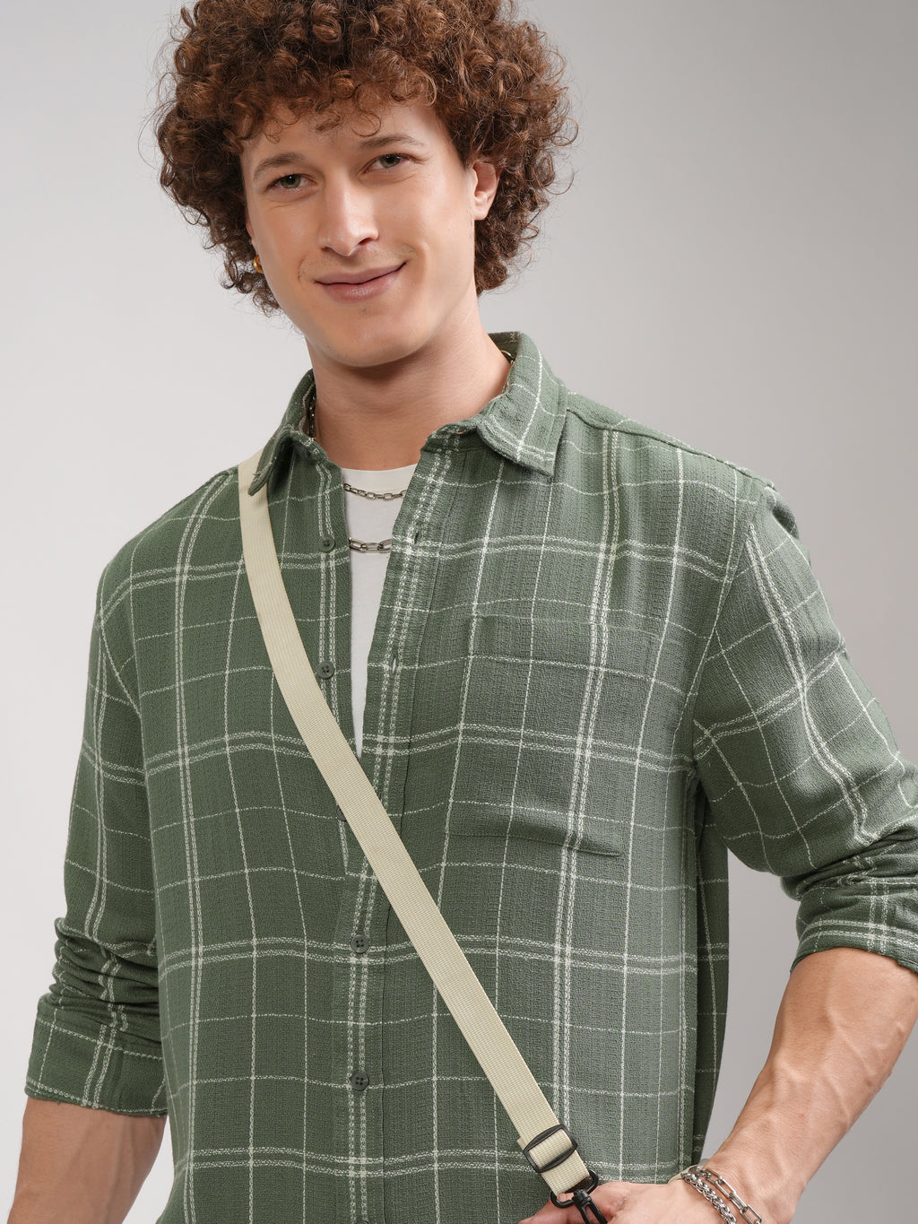 Highlander Men Olive Checked Relaxed Fit Casual Shirt - Olive - Image 1