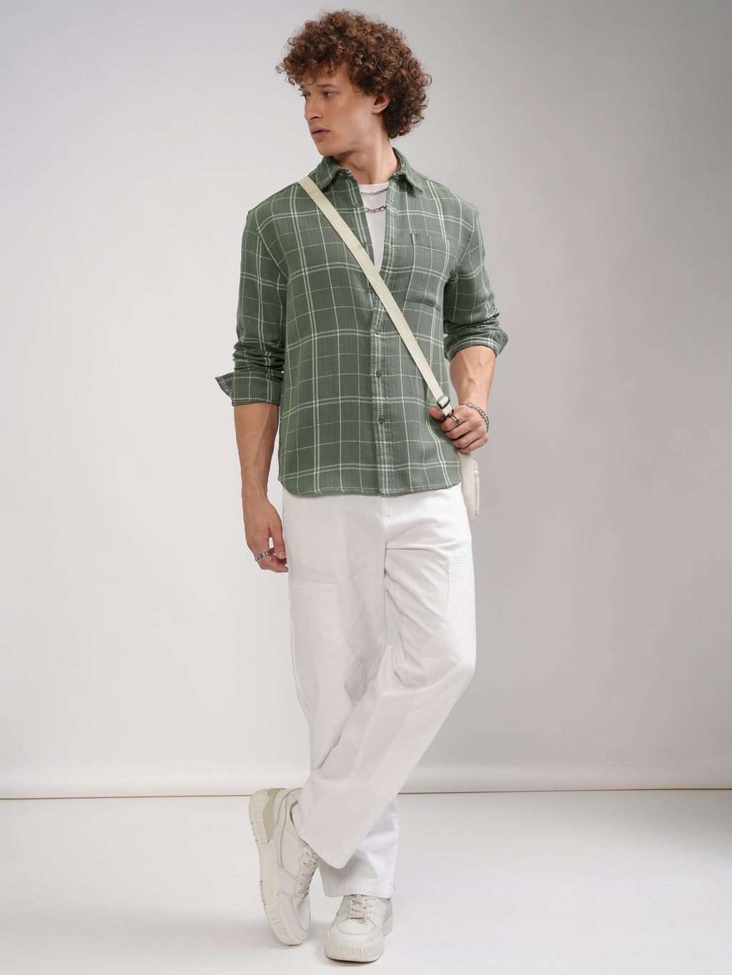 Highlander Men Olive Checked Relaxed Fit Casual Shirt - Olive - Image 2