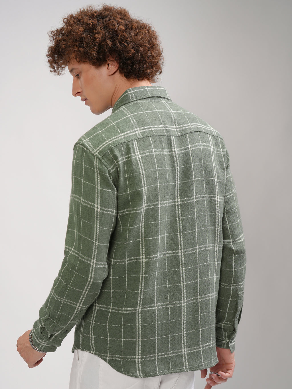 Highlander Men Olive Checked Relaxed Fit Casual Shirt - Olive - Image 3
