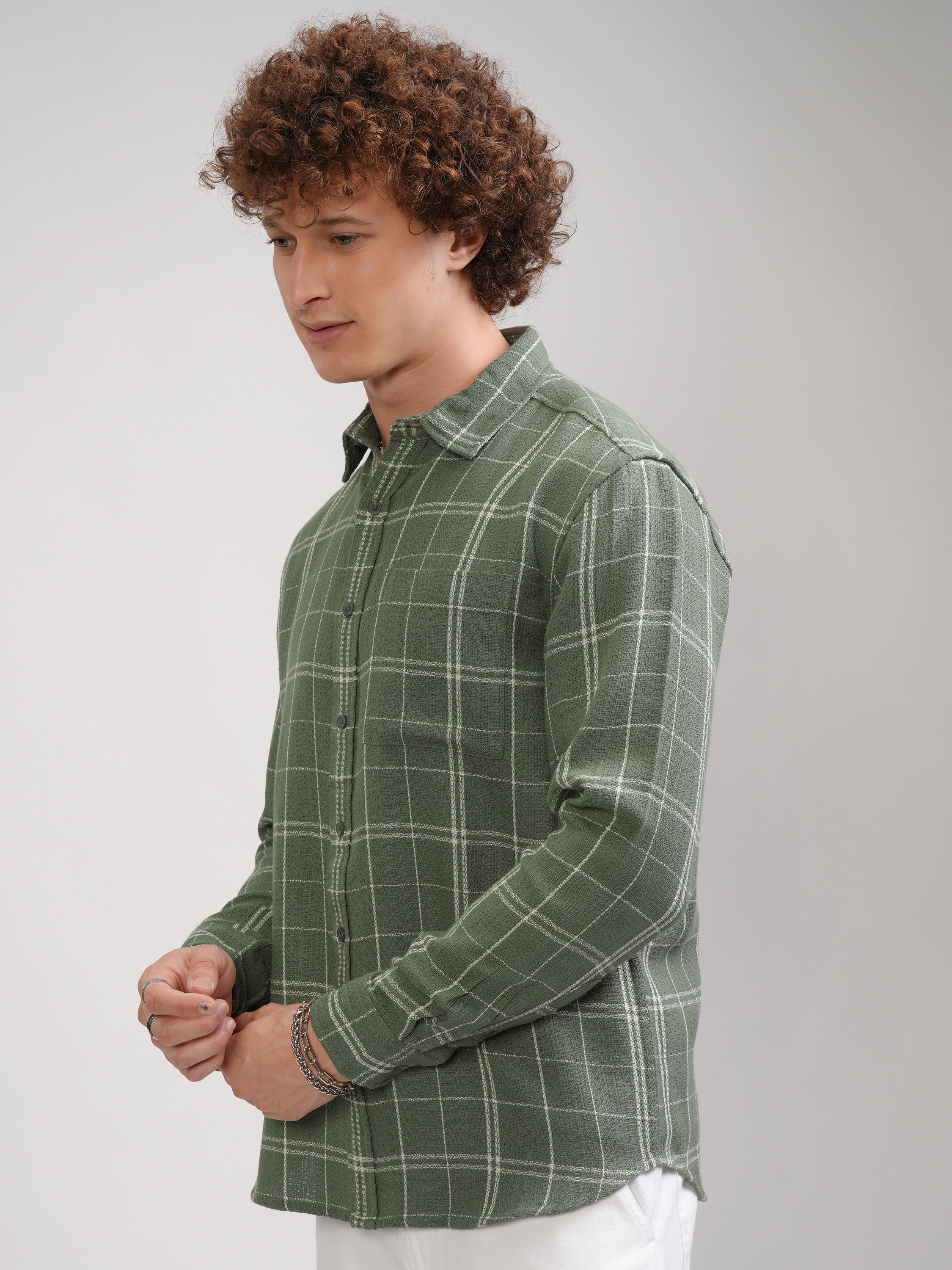 Highlander Men Olive Checked Relaxed Fit Casual Shirt - Olive - Image 4