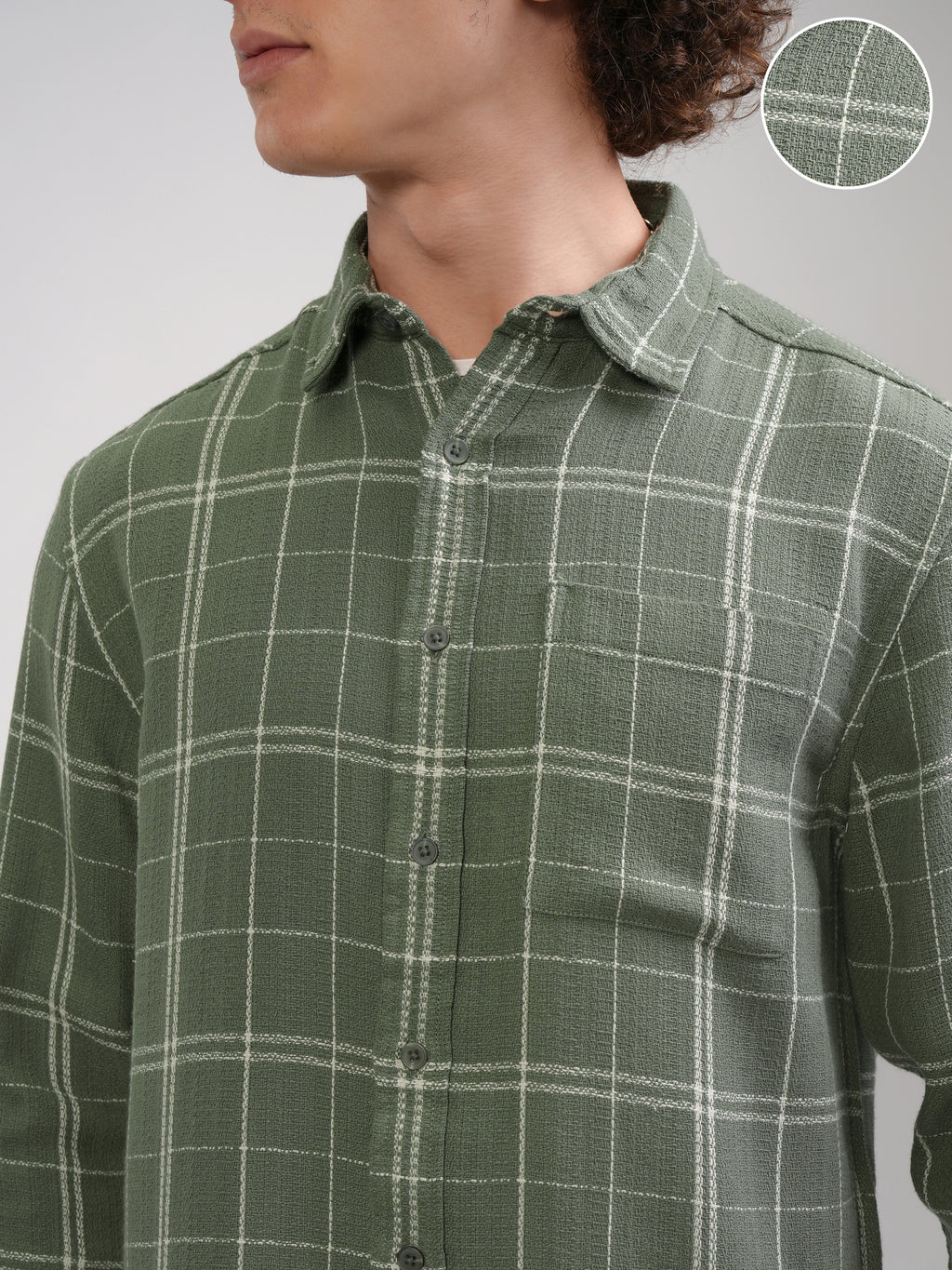 Highlander Men Olive Checked Relaxed Fit Casual Shirt - Olive - Image 5