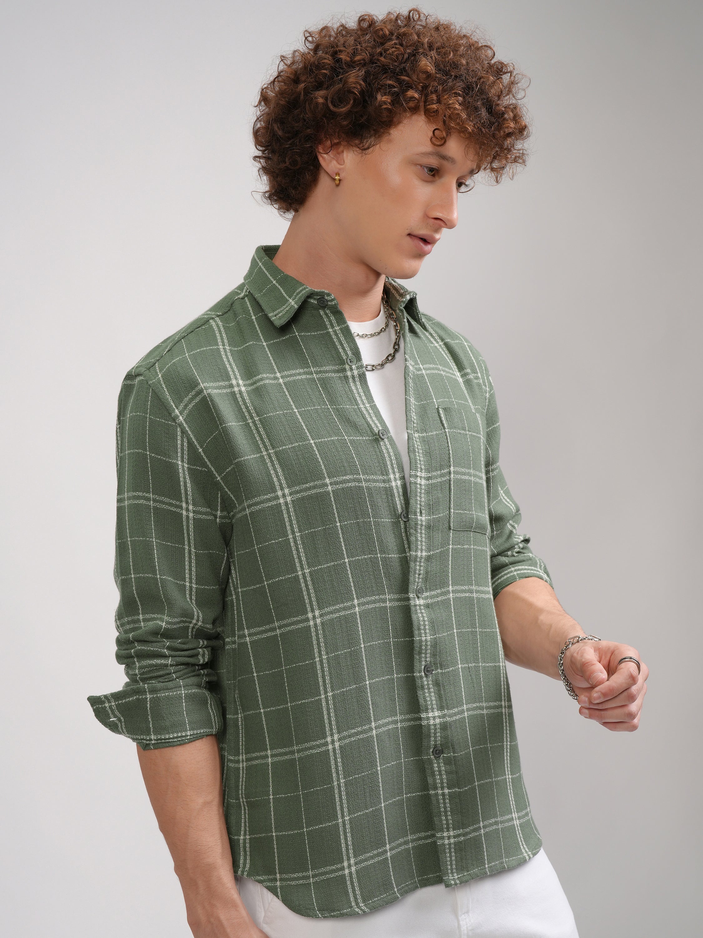 Highlander Men Olive Checked Relaxed Fit Casual Shirt - Olive - Image 6