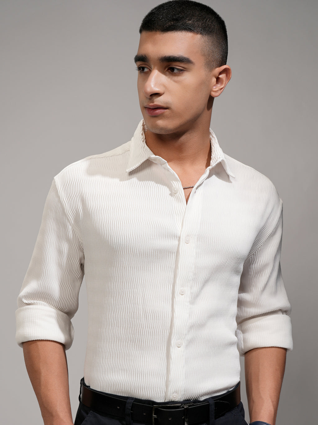 Highlander Men White Self Design Relaxed Fit Casual Shirt - White - Image 1