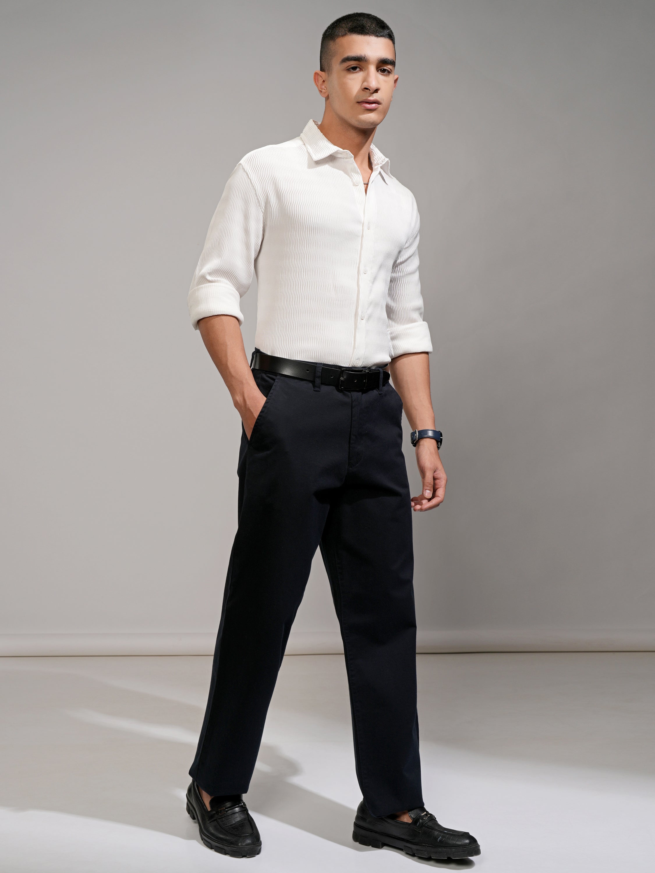 Highlander Men White Self Design Relaxed Fit Casual Shirt - White - Image 2