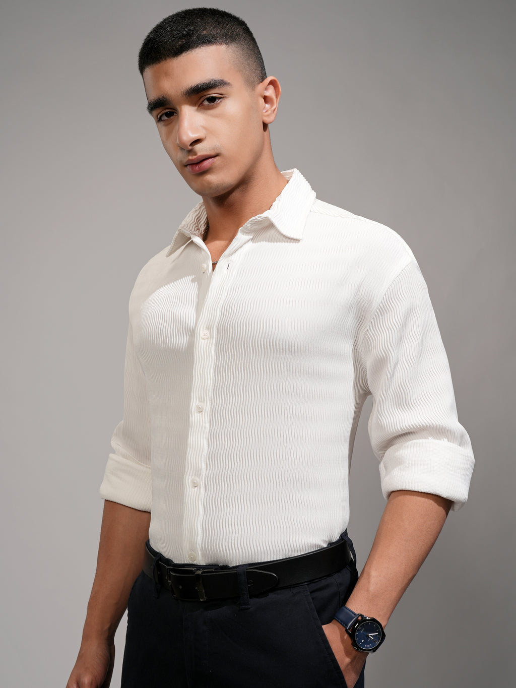 Highlander Men White Self Design Relaxed Fit Casual Shirt - White - Image 4
