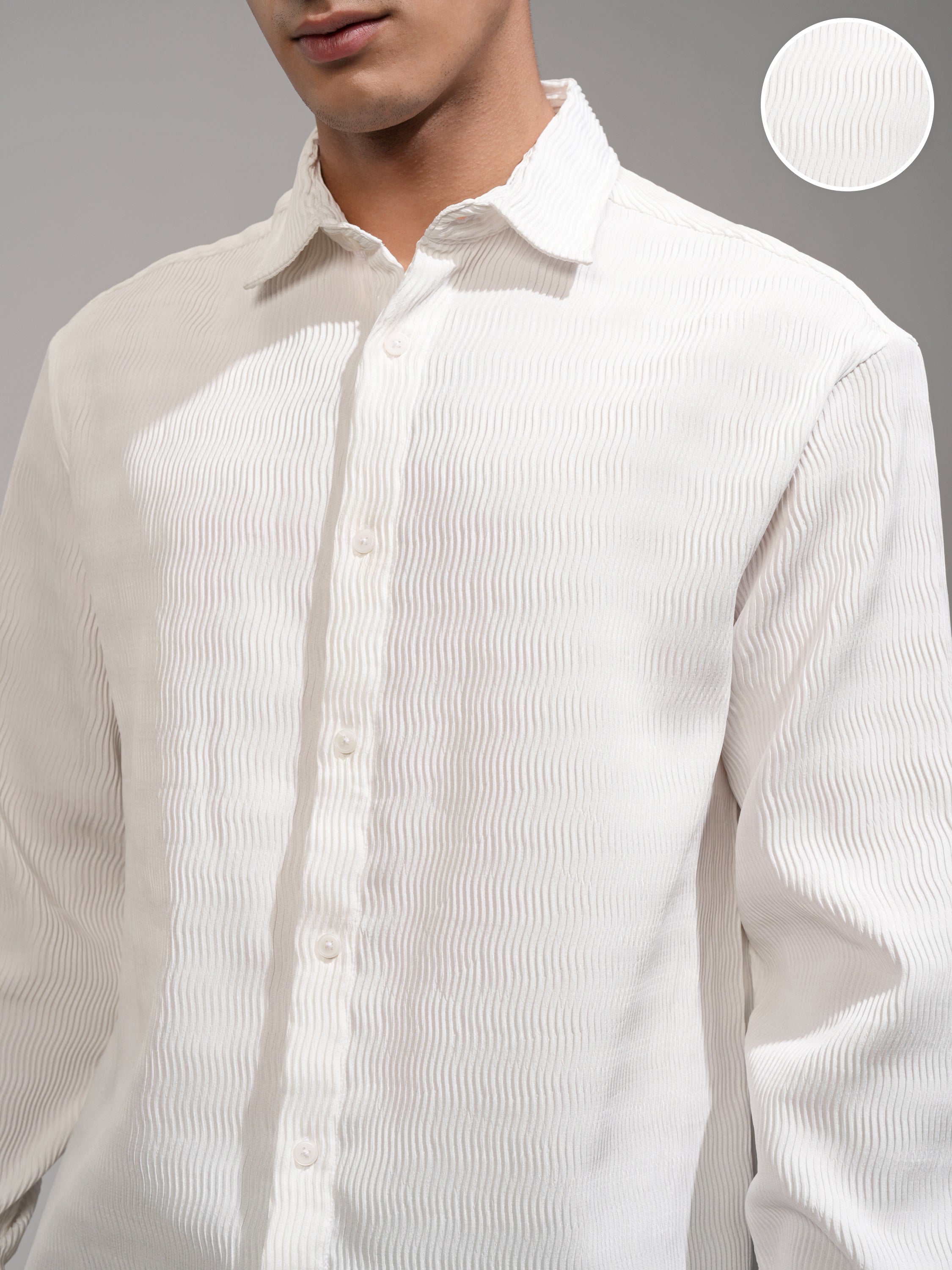Highlander Men White Self Design Relaxed Fit Casual Shirt - White - Image 5