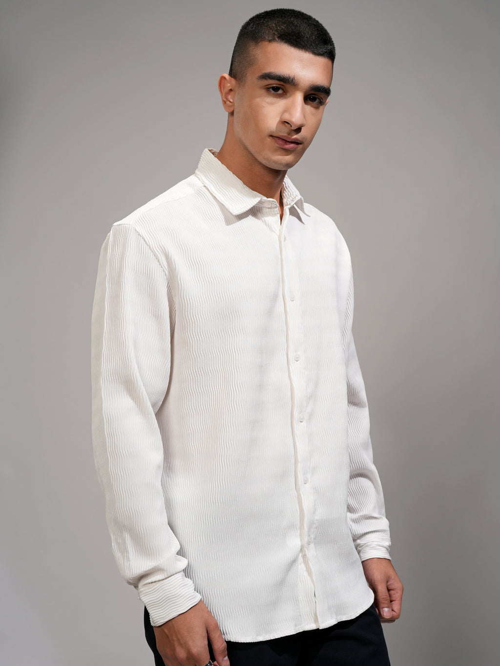 Highlander Men White Self Design Relaxed Fit Casual Shirt - White - Image 6