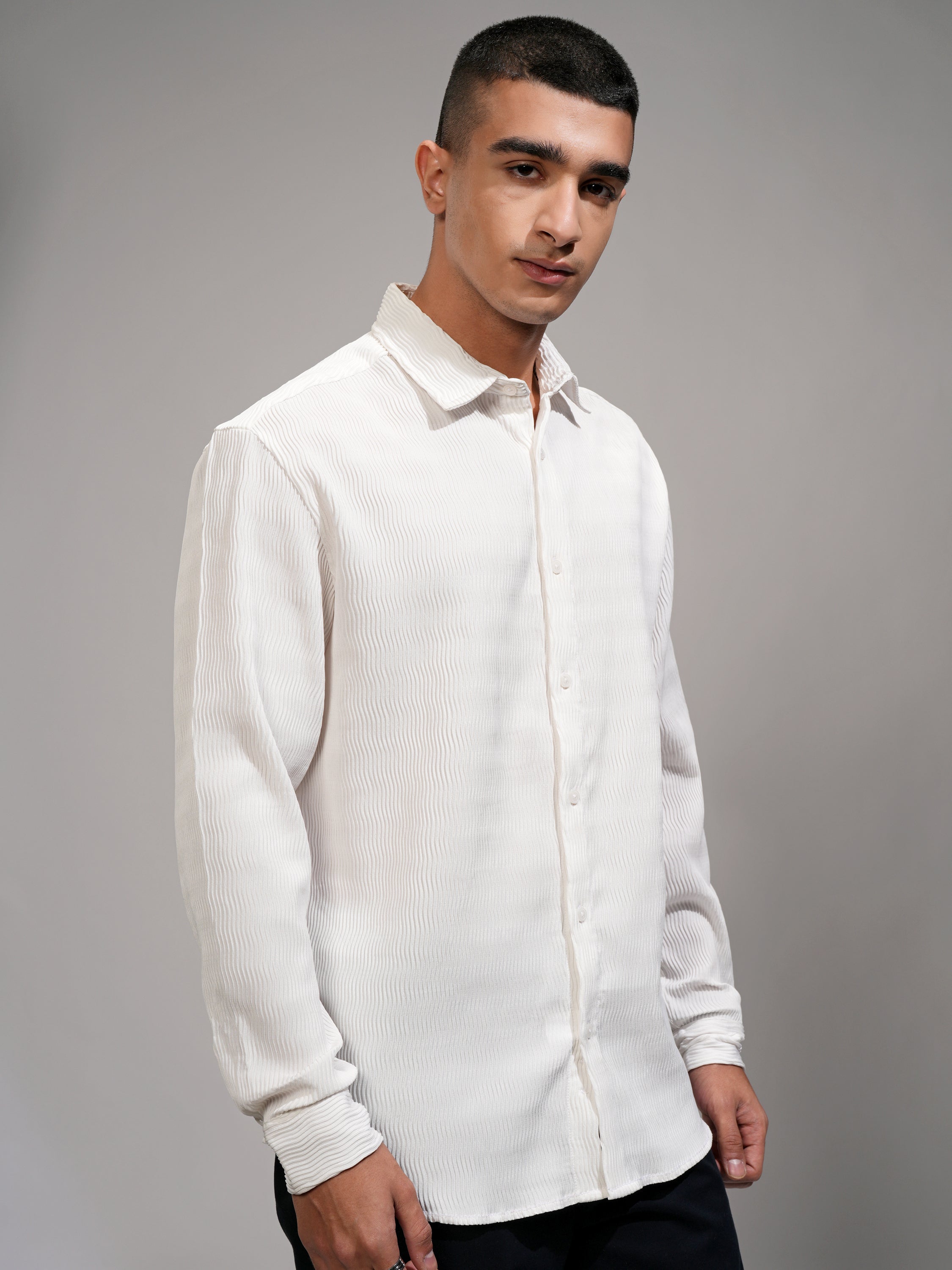 Highlander Men White Self Design Relaxed Fit Casual Shirt - White - Image 6