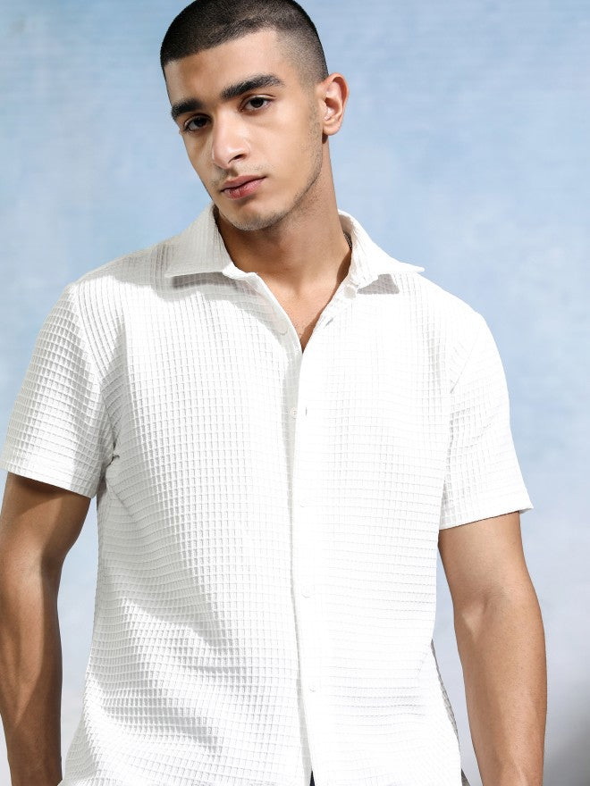 Highlander Men White Textured Slim Fit Casual Shirt - White - Image 1