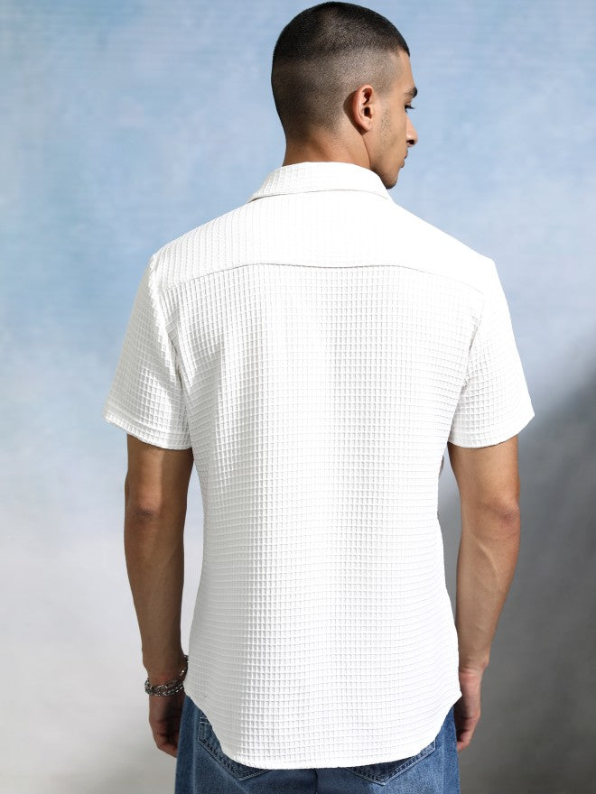 Highlander Men White Textured Slim Fit Casual Shirt - White - Image 3