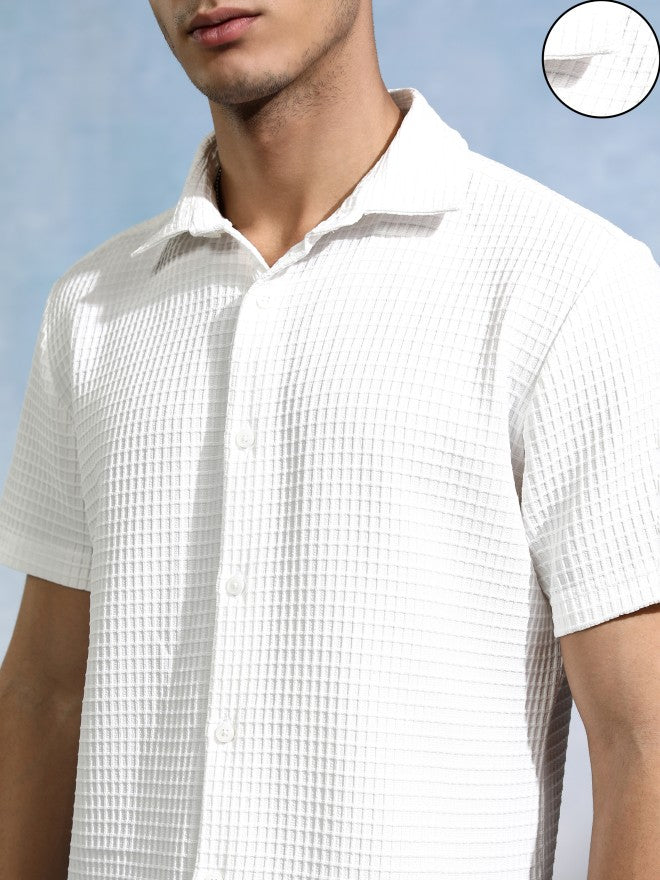 Highlander Men White Textured Slim Fit Casual Shirt - White - Image 5