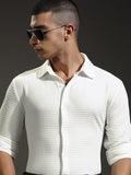 Highlander Men White Textured Slim Fit Casual Shirt - White - Image 1