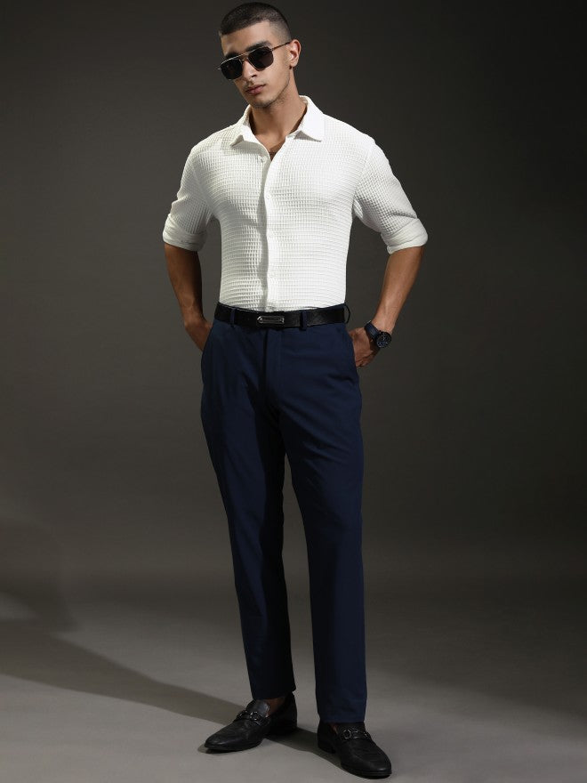 Highlander Men White Textured Slim Fit Casual Shirt - White - Image 2