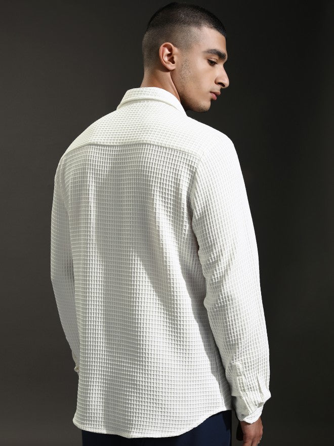 Highlander Men White Textured Slim Fit Casual Shirt - White - Image 3