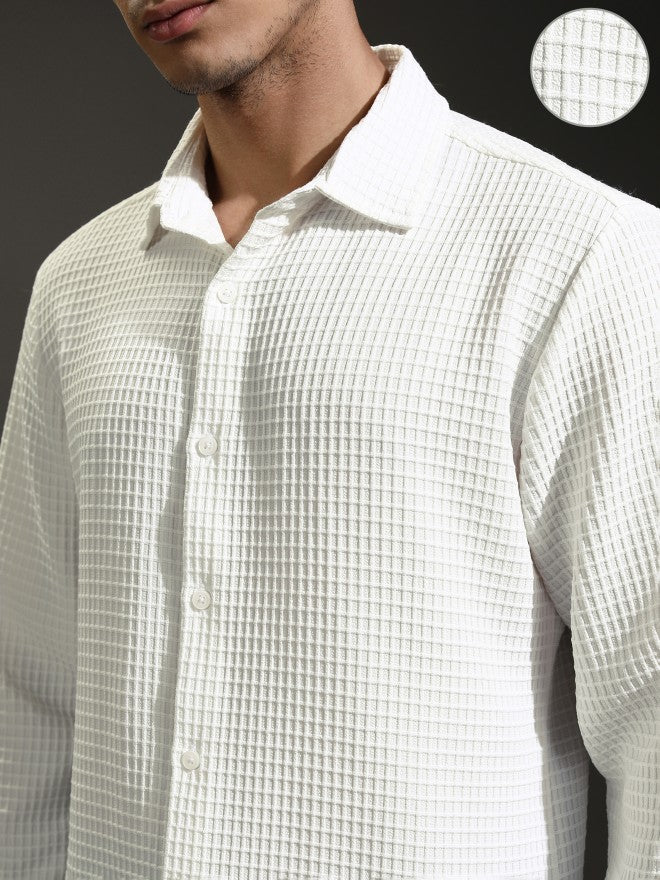 Highlander Men White Textured Slim Fit Casual Shirt - White - Image 5