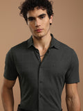 Highlander Men Grey Self Design Slim Fit Casual Shirt - Grey - Image 1