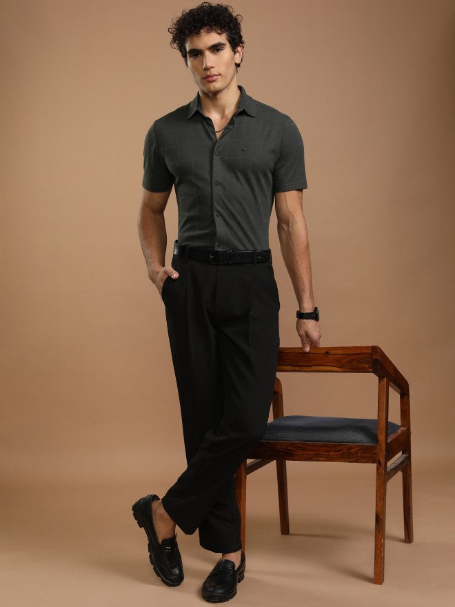 Highlander Men Grey Self Design Slim Fit Casual Shirt - Grey - Image 2