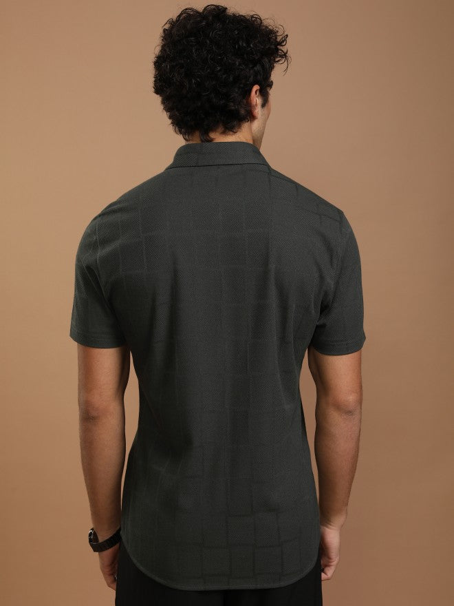 Highlander Men Grey Self Design Slim Fit Casual Shirt - Grey - Image 3