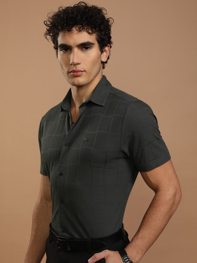 Highlander Men Grey Self Design Slim Fit Casual Shirt - Grey - Image 4