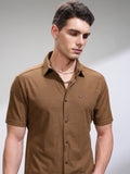 Highlander Men Brown Textured Slim Fit Casual Shirt - Brown - Image 1