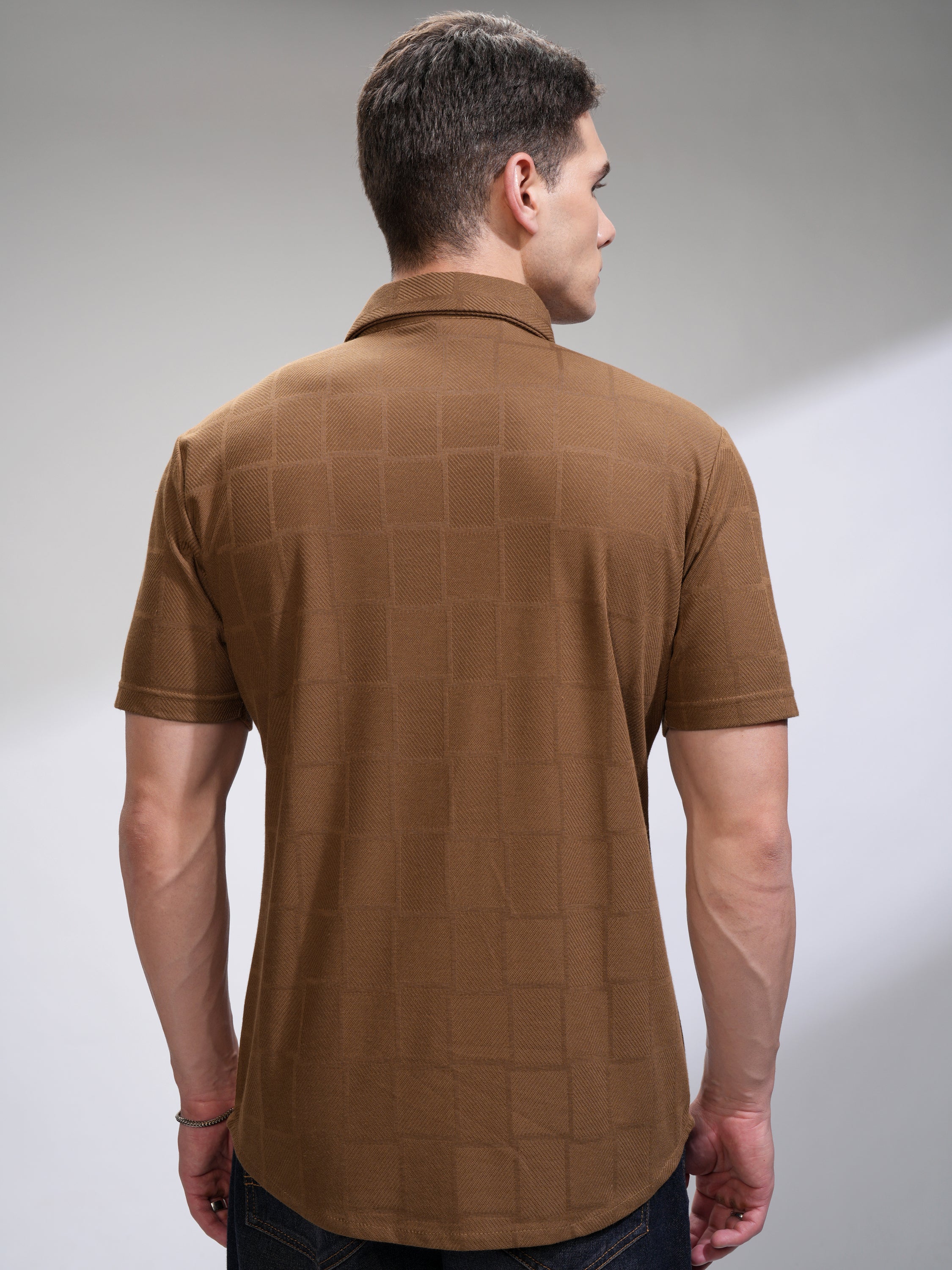 Highlander Men Brown Textured Slim Fit Casual Shirt - Brown - Image 3
