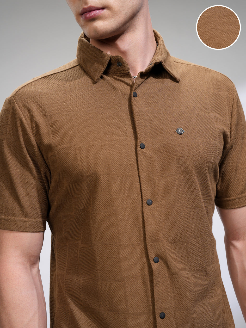 Highlander Men Brown Textured Slim Fit Casual Shirt - Brown - Image 5