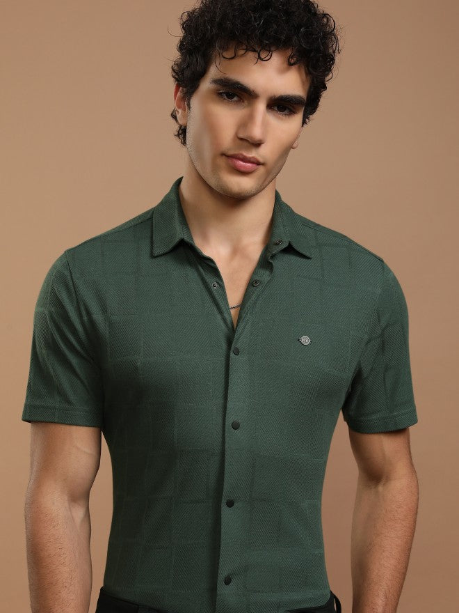 Highlander Men Green Checked Slim Fit Casual Shirt - Green - Image 1