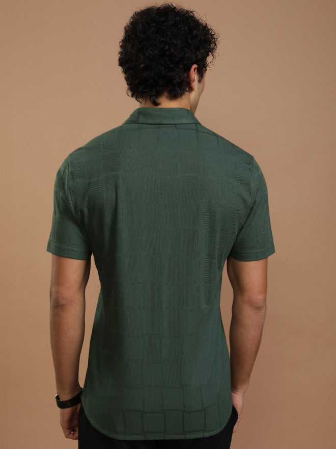 Highlander Men Green Checked Slim Fit Casual Shirt - Green - Image 3