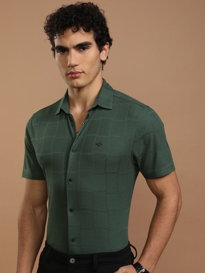 Highlander Men Green Checked Slim Fit Casual Shirt - Green - Image 4