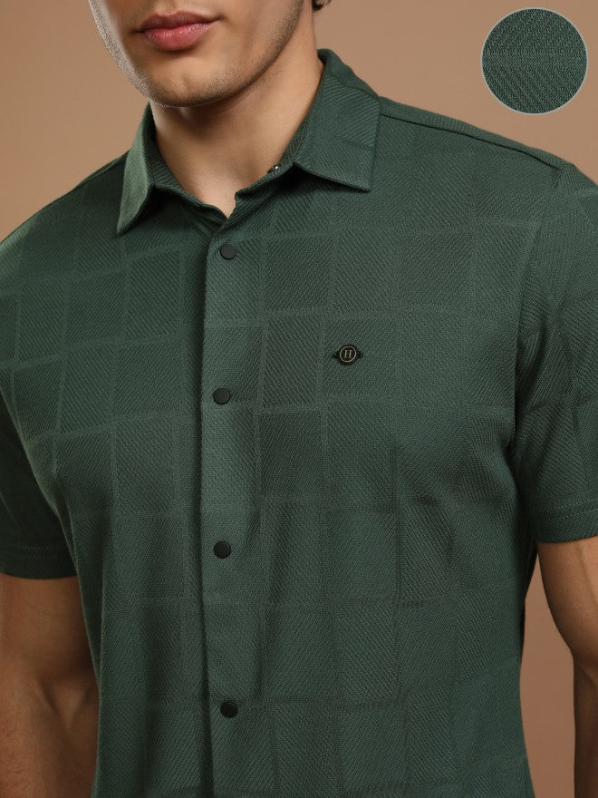 Highlander Men Green Checked Slim Fit Casual Shirt - Green - Image 5