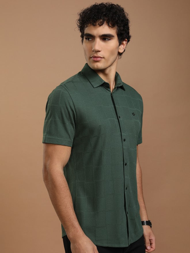 Highlander Men Green Checked Slim Fit Casual Shirt - Green - Image 6