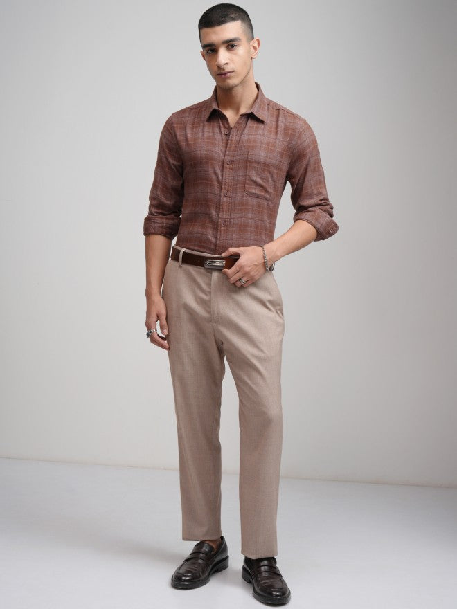 Highlander Men Rust Checked Slim Fit Casual Shirt - Rust - Image 2