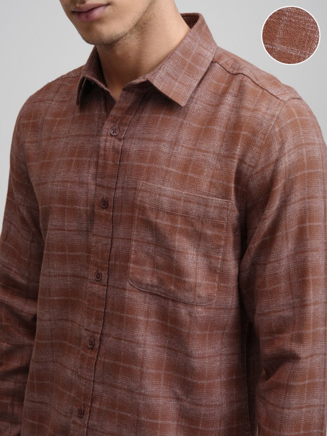 Highlander Men Rust Checked Slim Fit Casual Shirt - Rust - Image 5