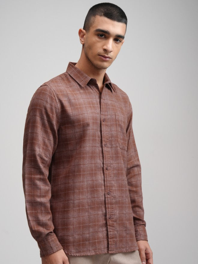 Highlander Men Rust Checked Slim Fit Casual Shirt - Rust - Image 6