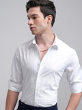 Highlander Men White Striped Slim Fit Casual Shirt - White - Image 1