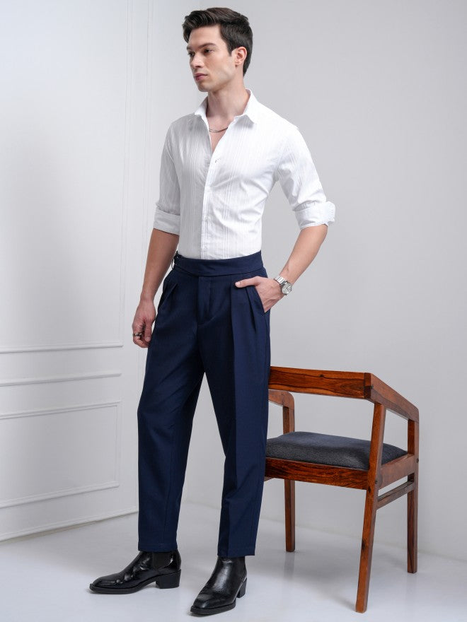 Highlander Men White Striped Slim Fit Casual Shirt - White - Image 2