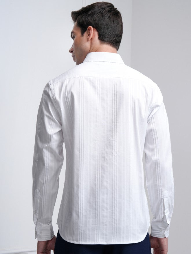 Highlander Men White Striped Slim Fit Casual Shirt - White - Image 3
