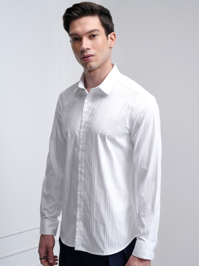 Highlander Men White Striped Slim Fit Casual Shirt - White - Image 4