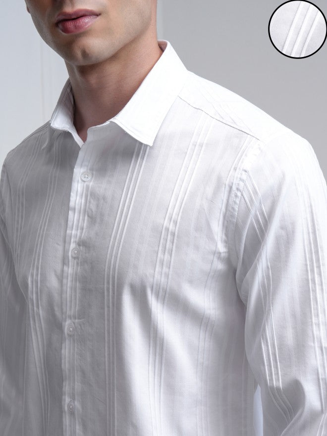 Highlander Men White Striped Slim Fit Casual Shirt - White - Image 5