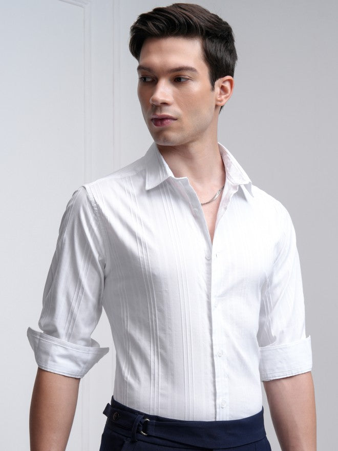 Highlander Men White Striped Slim Fit Casual Shirt - White - Image 6