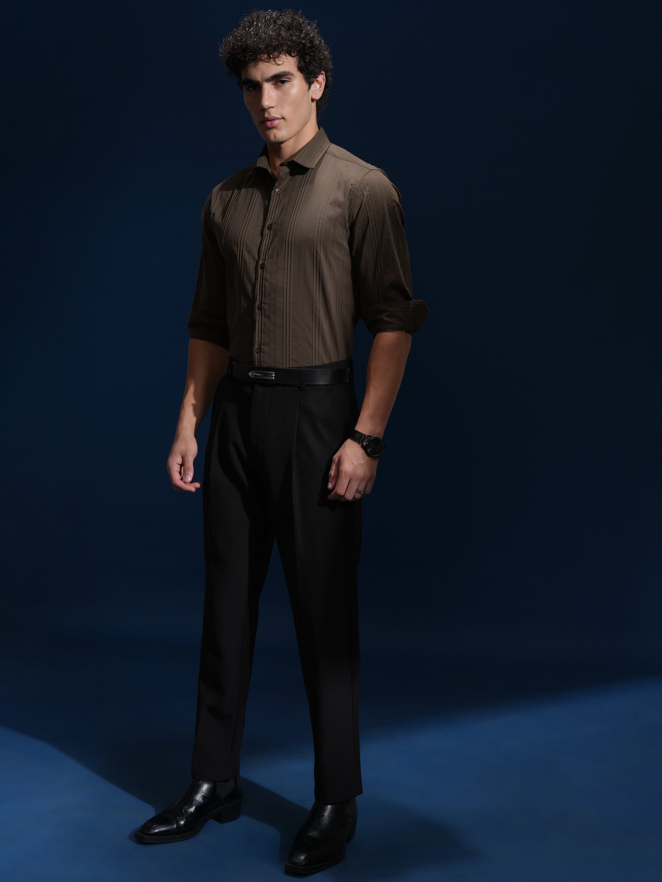Highlander Men Brown Striped Slim Fit Casual Shirt - Brown - Image 2