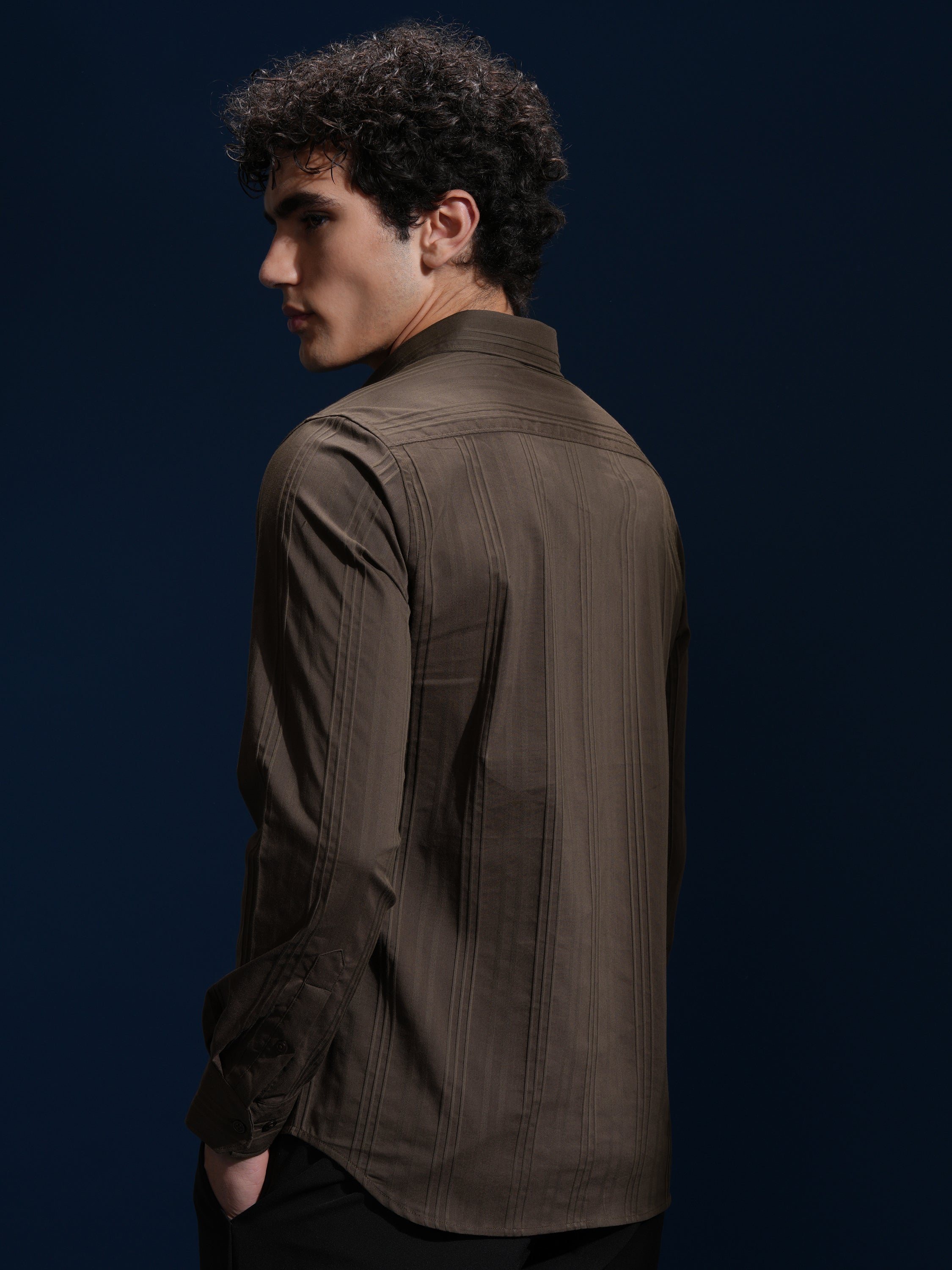 Highlander Men Brown Striped Slim Fit Casual Shirt - Brown - Image 3
