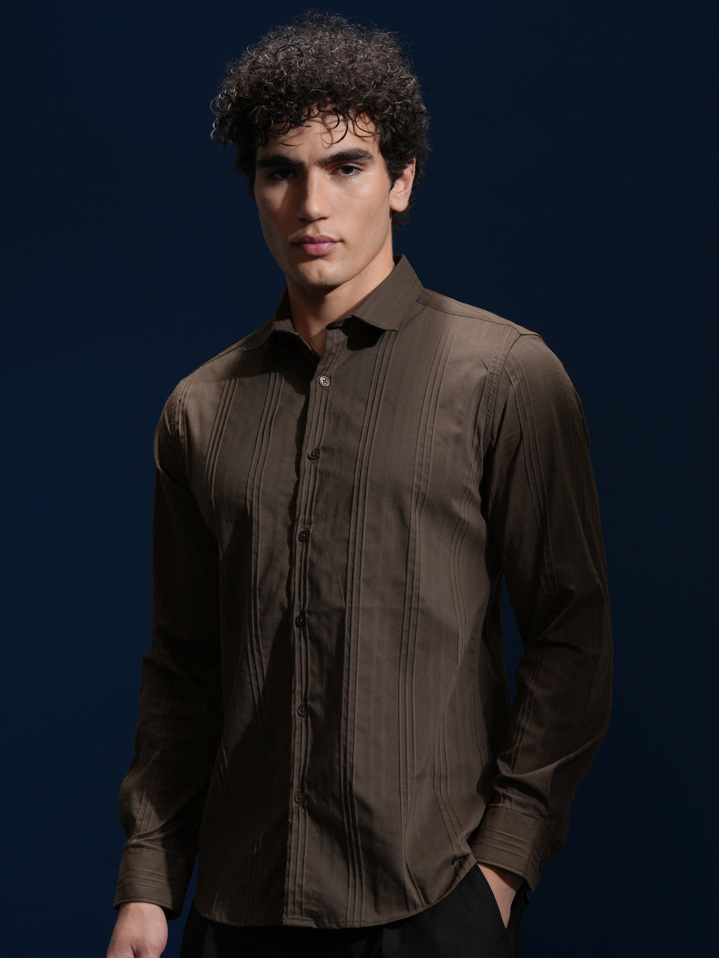 Highlander Men Brown Striped Slim Fit Casual Shirt - Brown - Image 4