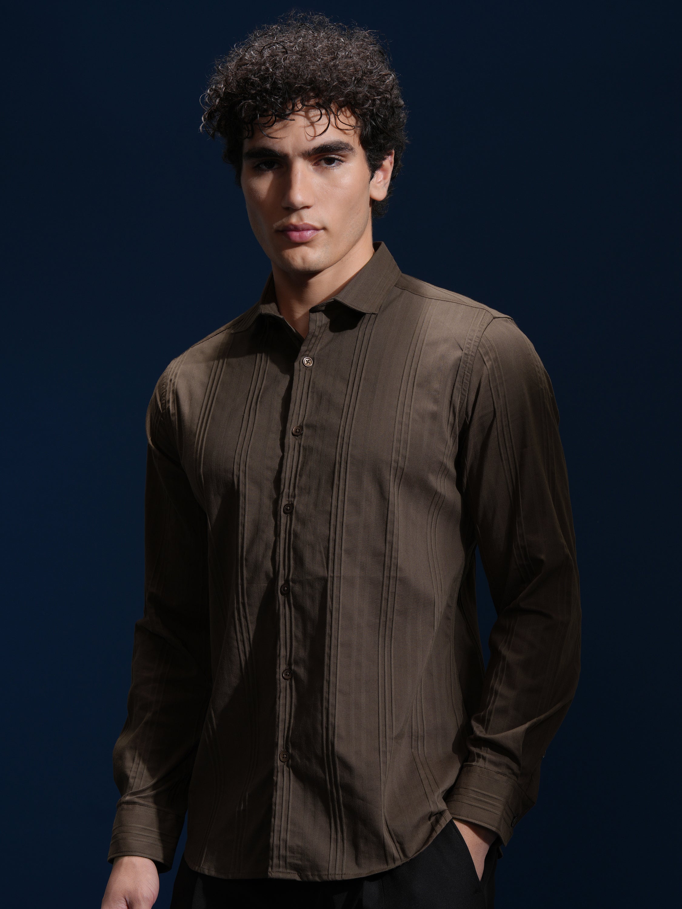 Highlander Men Brown Striped Slim Fit Casual Shirt - Brown - Image 4