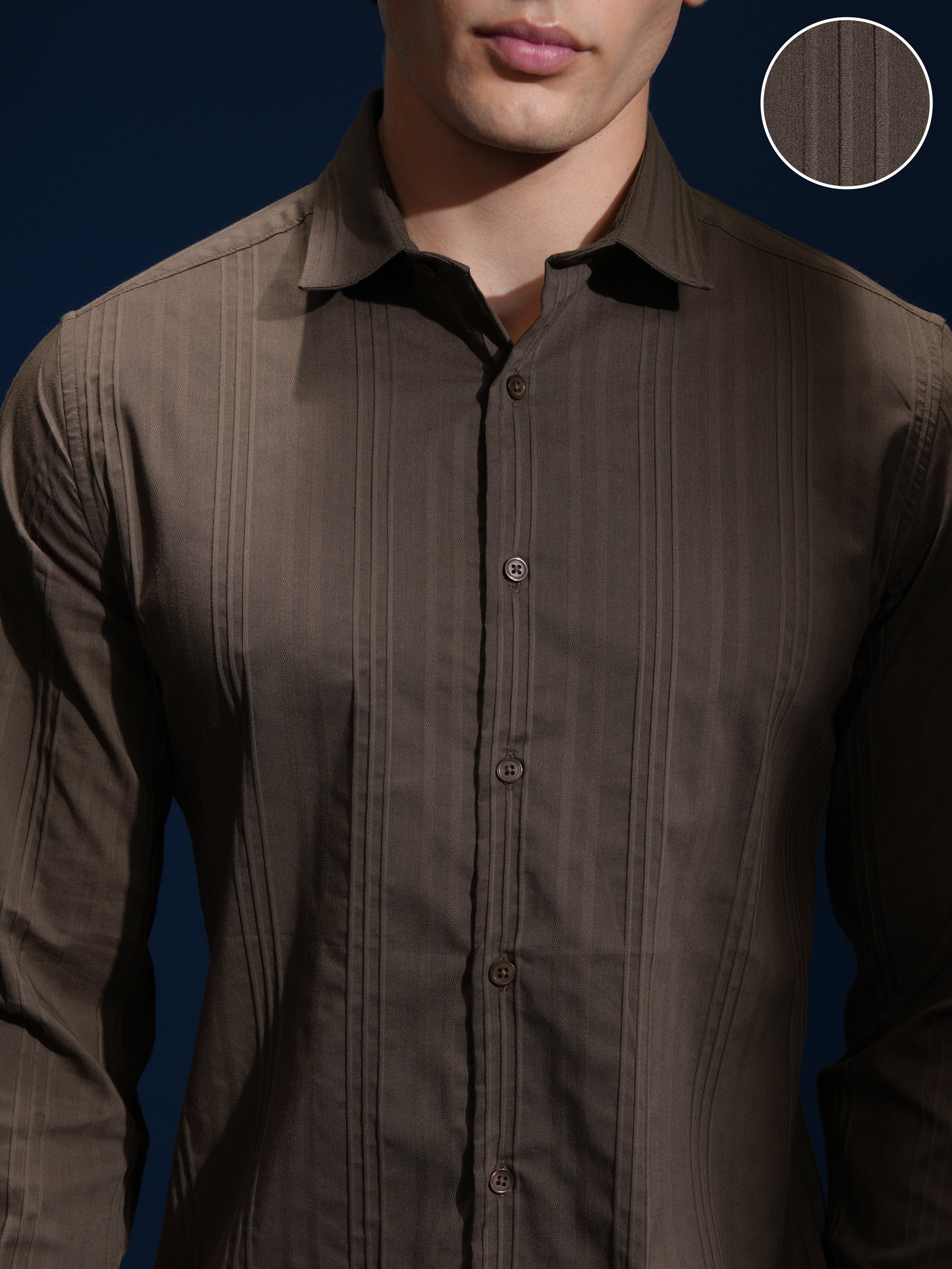 Highlander Men Brown Striped Slim Fit Casual Shirt - Brown - Image 5