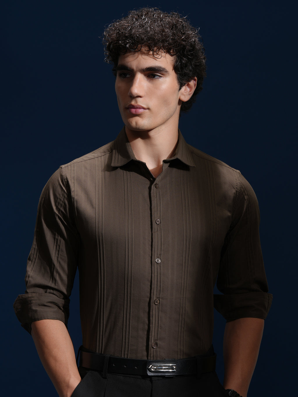Highlander Men Brown Striped Slim Fit Casual Shirt - Brown - Image 6