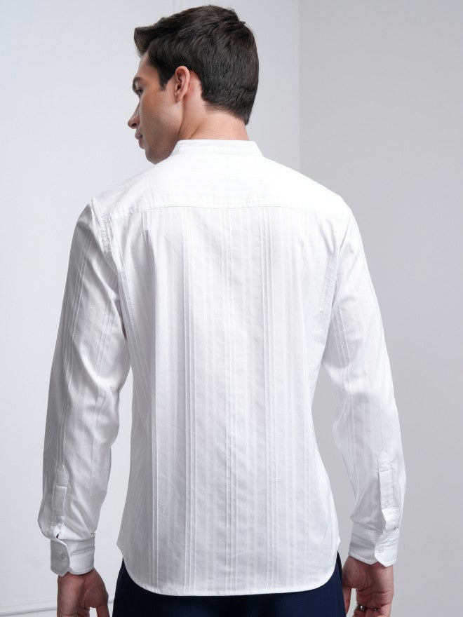 Highlander Men White Striped Slim Fit Casual Shirt - White - Image 3
