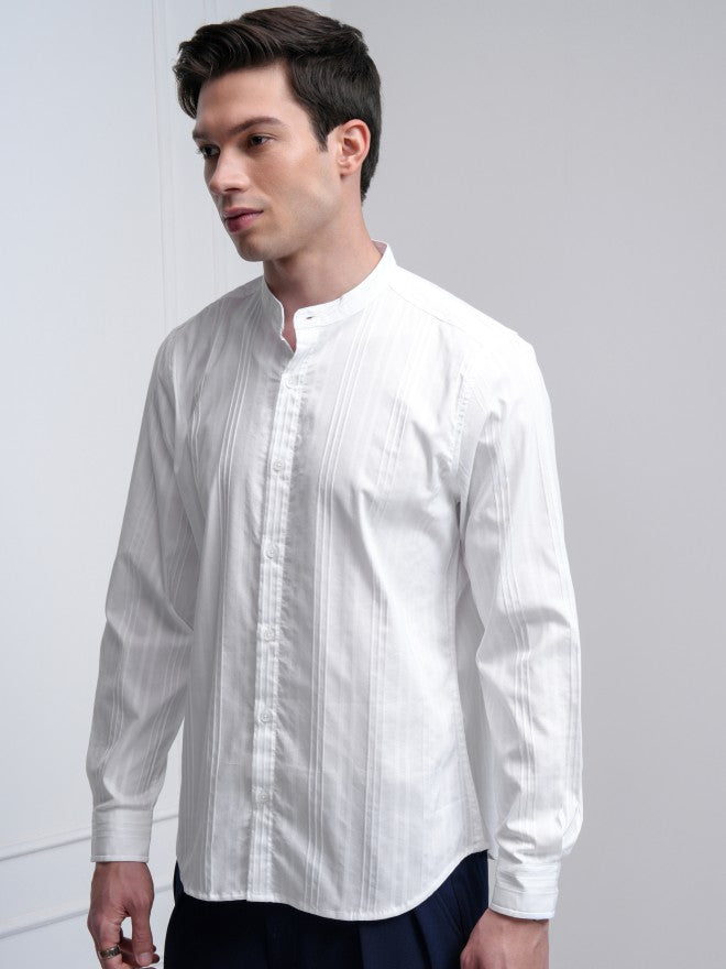 Highlander Men White Striped Slim Fit Casual Shirt - White - Image 4