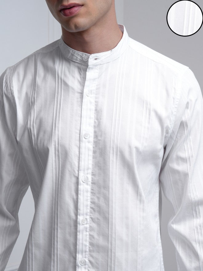 Highlander Men White Striped Slim Fit Casual Shirt - White - Image 5